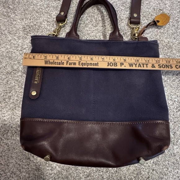 R.Riveter Otto Carry All Navy Blue Canvas Tote‎ Leather Trim Handmade USA Purse - Picture 3 of 14